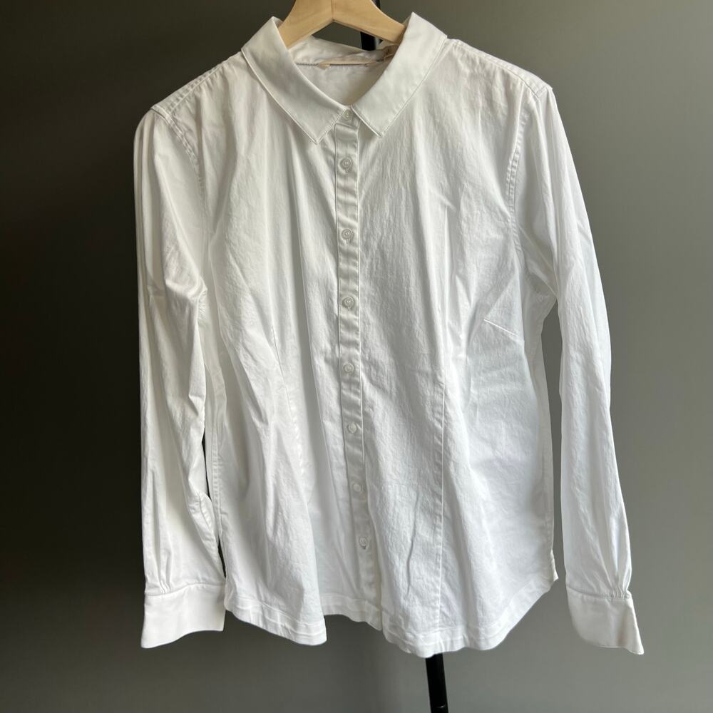Soft Surroundings White Cotton Button Up Long Sleeve Shirt Top Size 14